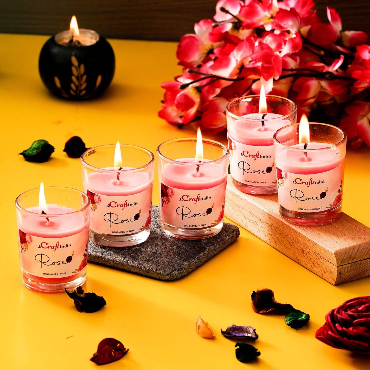 “Aromatic Rose Glass Jar Candles" Premium Fragrance Glass Jar Gift Set