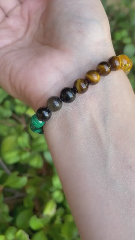 Money Magnet Fusion Band - Pyrite , Citrine, Tiger Eye, and Green Aventurine,
